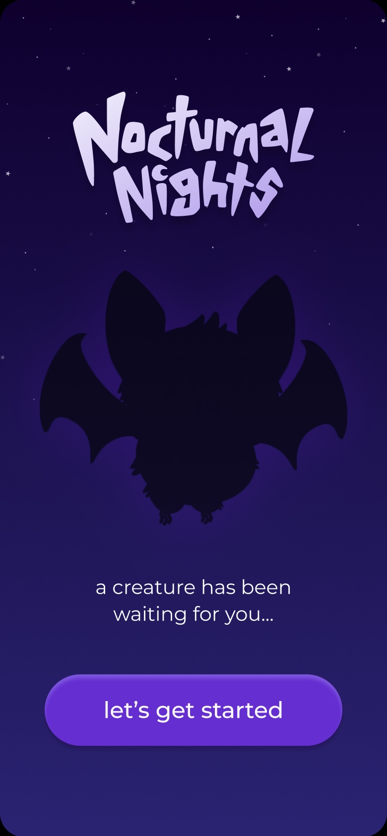 nocturnal-nights welcome screen introducing your creature companion
