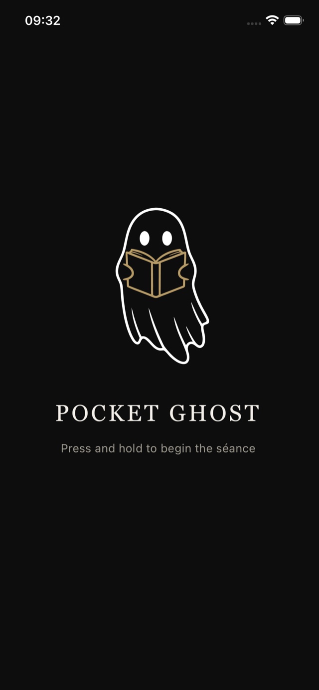 pocket-ghost home screen with the hold-to-conjure button